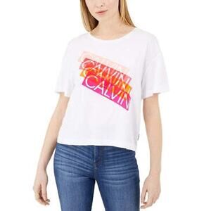 NWT Calvin Klein Jeans White Graphic Short Sleeve T-Shirt Women's Size XL